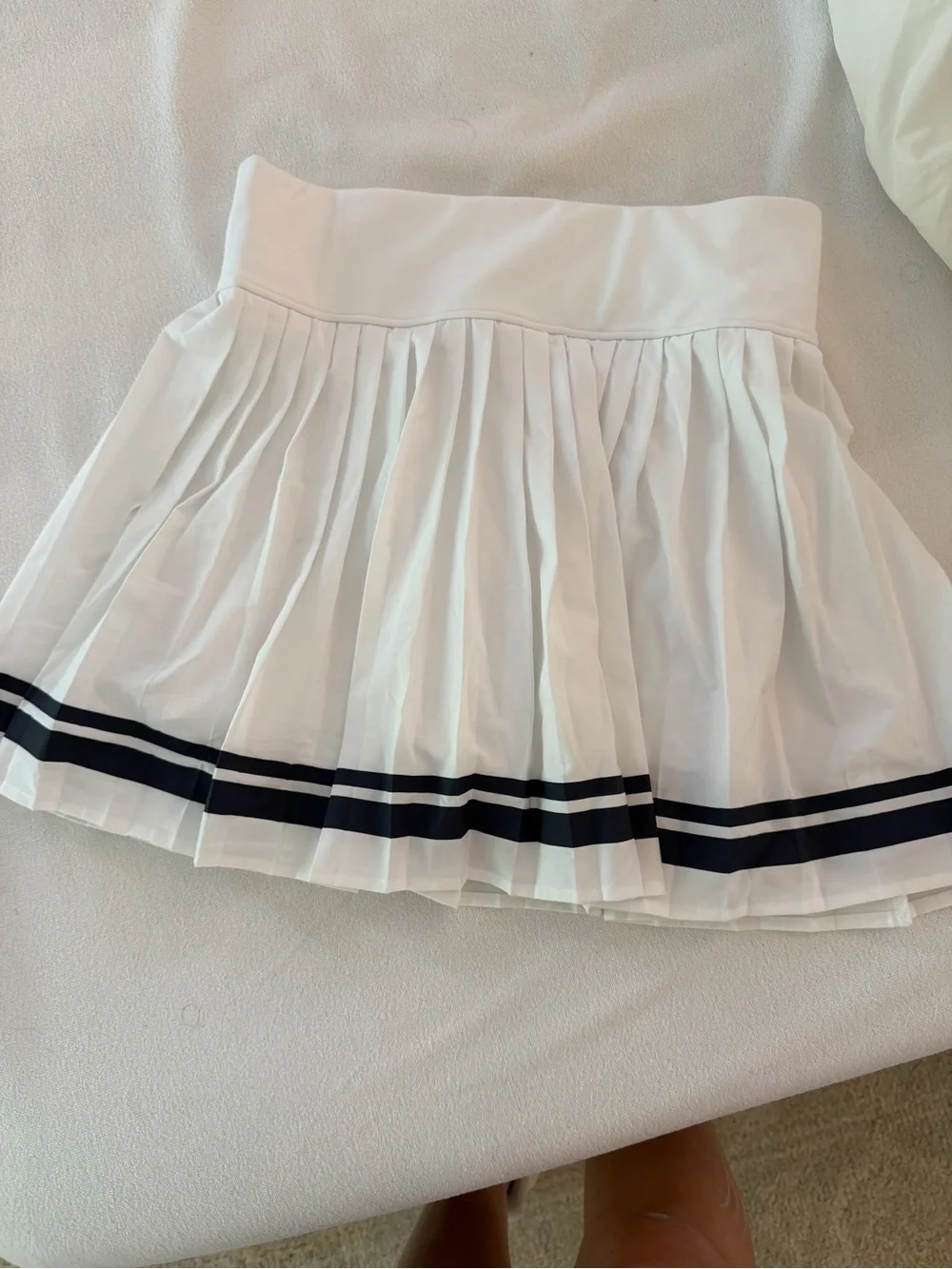 White Pleated Tennis Skirt with Navy Stripes - Picture 1 of 1